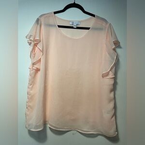 Elegant Light Pink Ruffle Sleeve Blouse